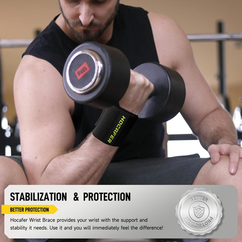 Hocafer Wrist Wraps for Weightlifting - 18” Wrist Compression Support and Wrist Brace for Bench Press, Bodybuilding, Strength Training(Black, Flex Fit, 2P)