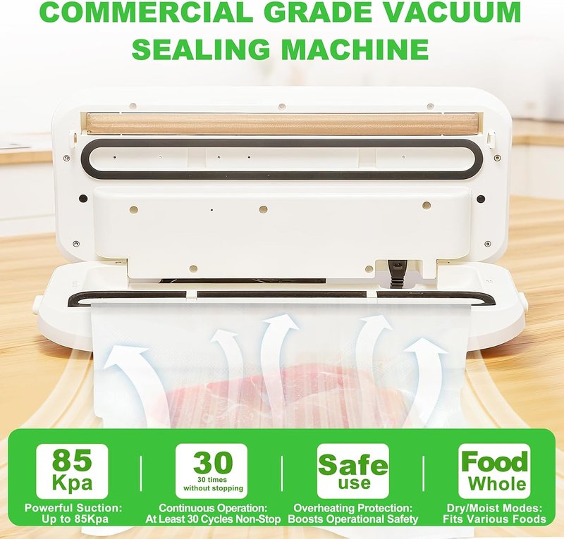 Food Vacuum Sealer Machine - High Suction 85Kpa | One-Touch Dry & Wet Mode, Compact Design for Kitchen Storage & Meal Prep