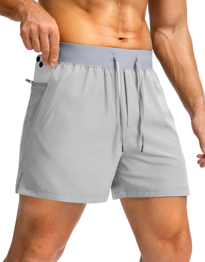 Soothfeel Men's Running Shorts with Zipper Pockets 9"/ 7"/ 5" Lightweight Quick Dry Basketball Gym Workout Athletic Shorts for Men (Light Grey, S)