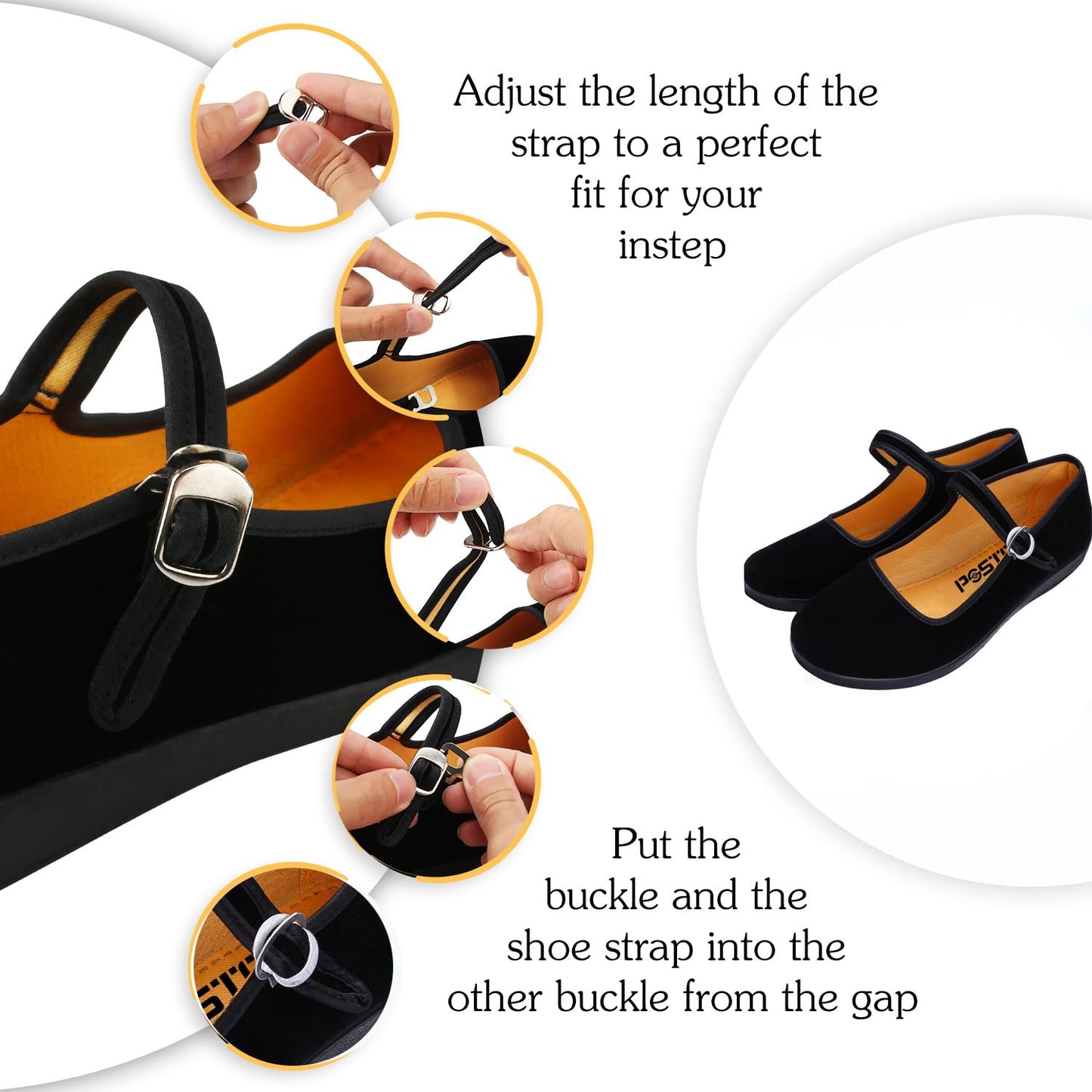 pestor Mary Jane Shoes for Women Ballet Flats Women's Flat Shoes Ballerina Halloween Black Mary Janes (Buckle, Adult, Women, 8.5, Numeric, US Footwear Size System, Medium)
