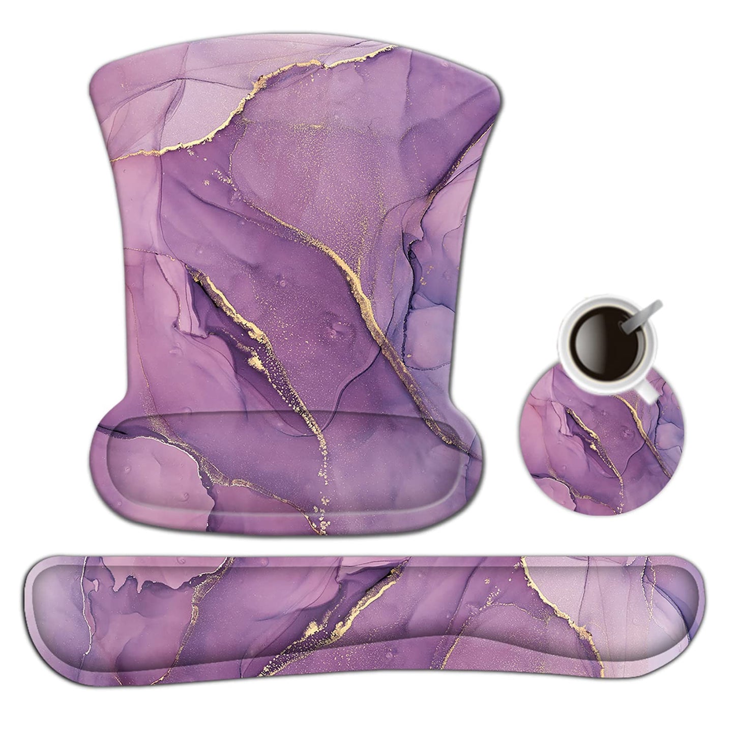 AIMSA Ergonomic Keyboard Wrist Rest and Mouse Pad with Wrist Support Set, Memory Foam Non-Slip Rubber Base, for Home, Office, Easy Typing, Pain Relief, Purple Marble