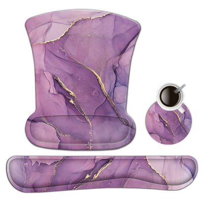 AIMSA Ergonomic Keyboard Wrist Rest and Mouse Pad with Wrist Support Set, Memory Foam Non-Slip Rubber Base, for Home, Office, Easy Typing, Pain Relief, Purple Marble