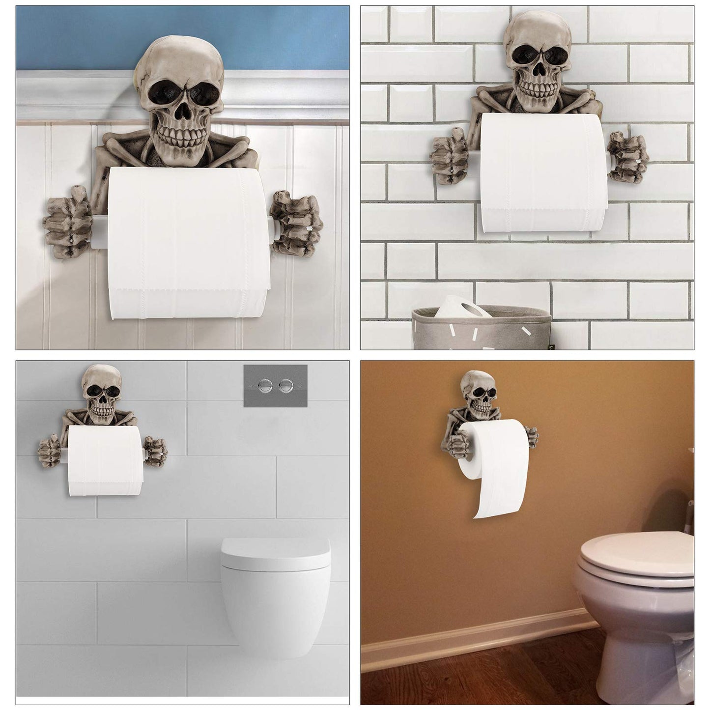 OwnMy Skull Toilet Paper Holder Wall Mount Toilet Tissue Roll Paper Storage Holder Skeleton Tissue Towel Shelf Rack - Bathroom Resin Tissue Roll Holder Wall Decoration for Halloween Ghost Festival
