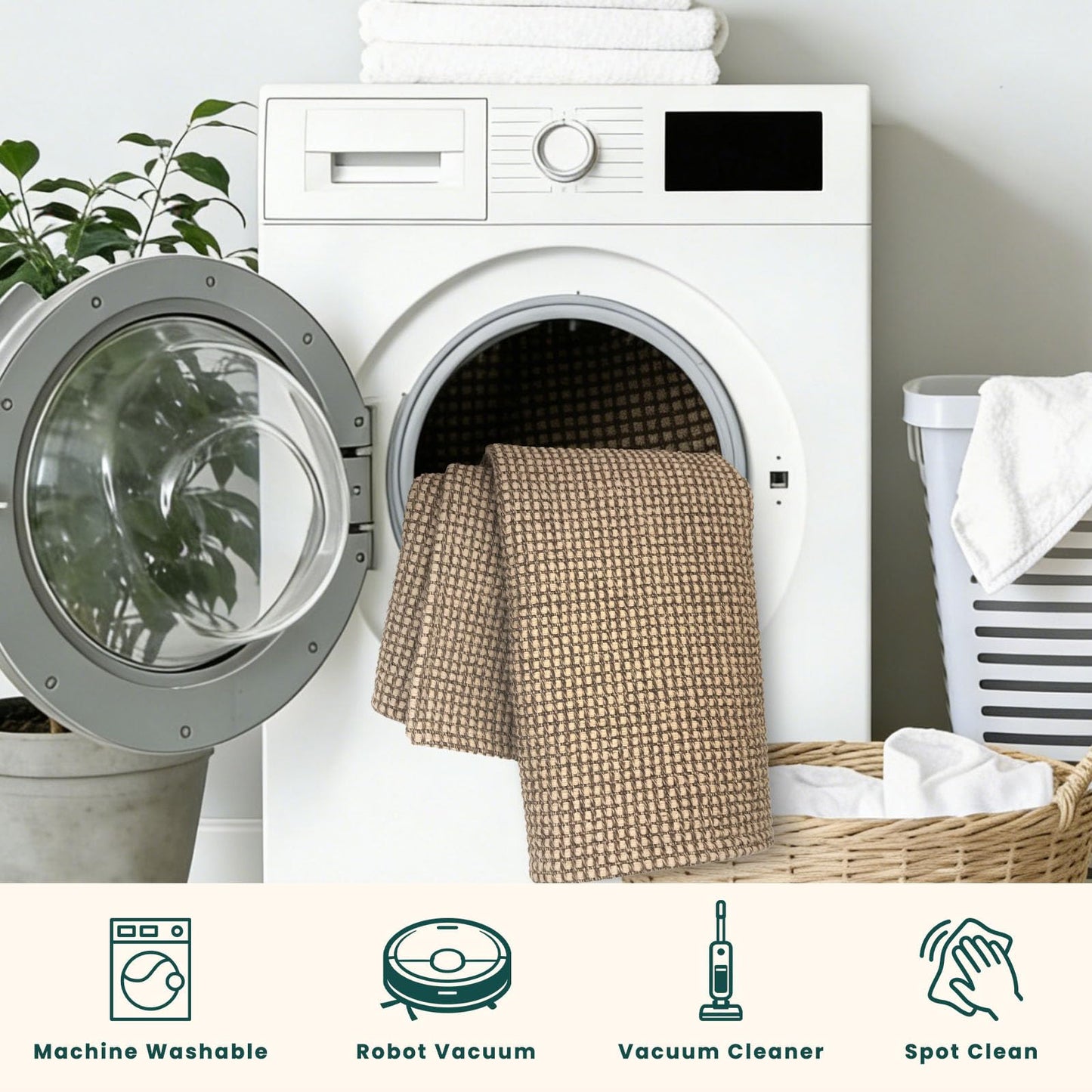 KOZYFLY Washable Area Rug 4x6 ft Non Slip Rubber Backed Living Room Rugs Braided Woven Cotton Kitchen Rugs Indoor Entryway Rug Floor Carpet for Dining Living Room Bedroom, Orange Beige/Tan/Brown