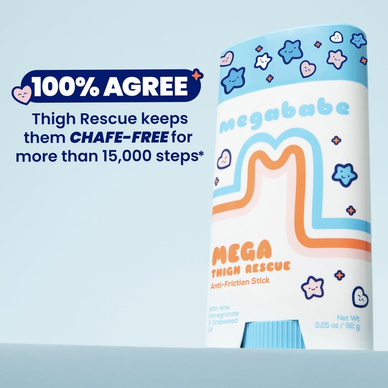 Megababe Mega Thigh Rescue | Jumbo Size Anti-Chafe Stick | Prevents Skin Chafe & Irritation | Thighs, arms, Bra-Lines & More | Summer and Hot Weather Essentials | 3.25oz (Pack of 1)