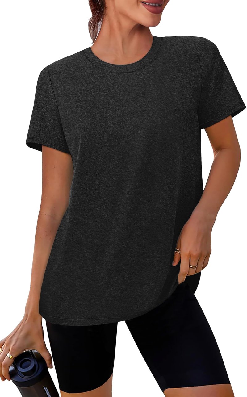 NIASHOT Workout Tops for Women Fitness Clothing Womens Clothes Pilates Outfits Fashion Activewear Summer Yoga Running Shirts Black XL