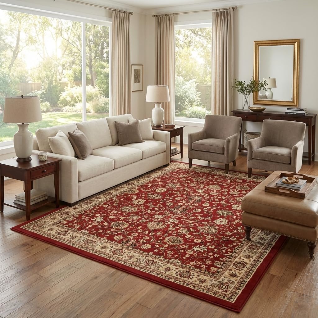 Unique Loom Sialk Hill Collection Area Rug - Washington (7' 10" x 10' Rectangle Burgundy/Cream)