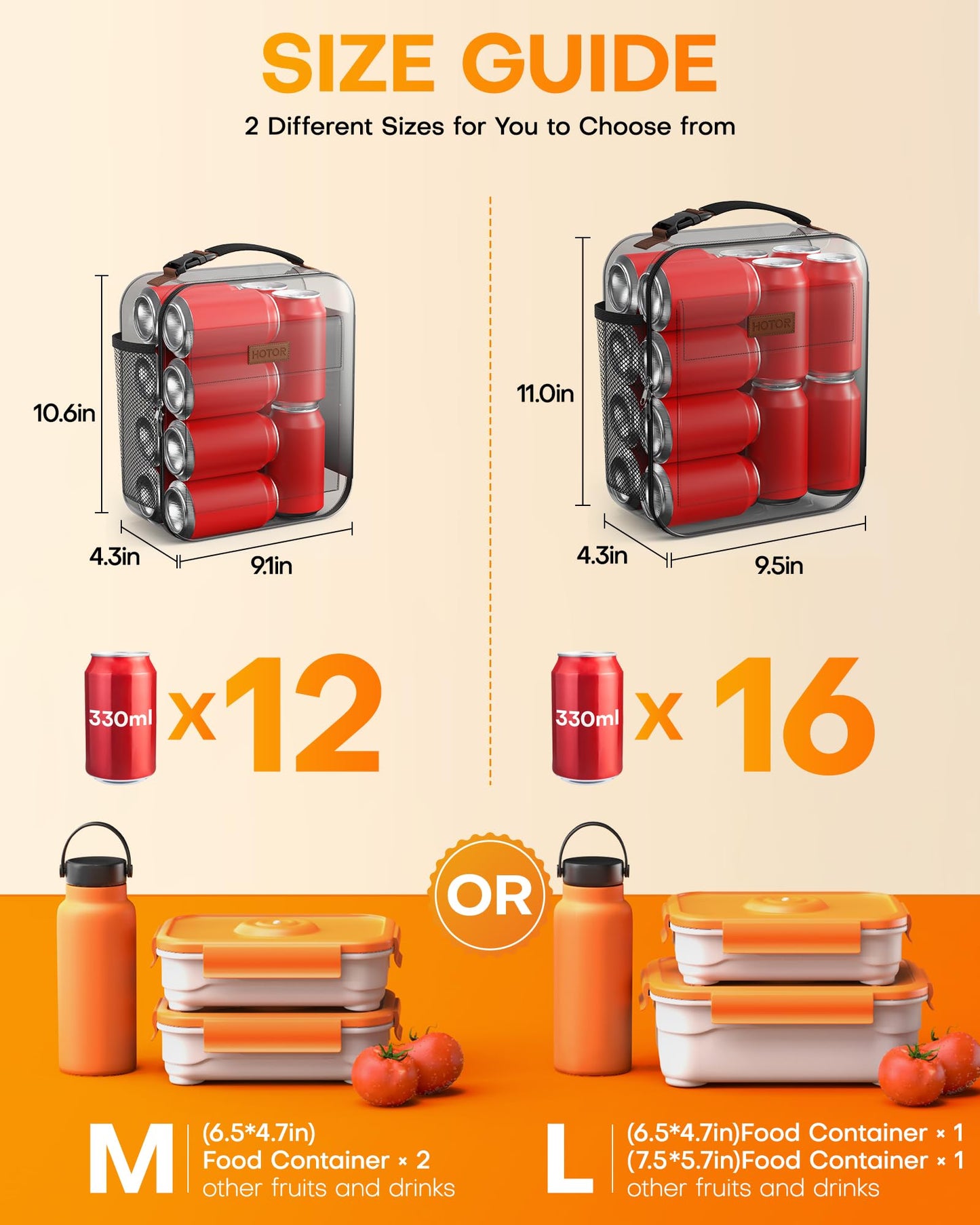 HOTOR Lunch Bag for Men & Women - Large Capacity Insulated Lunch Bag with Mutiple Pockets, Easy-Carrying & Wear-Resistant Cooler Lunch Box for Office, Picnic, Black, 9.06" x 4.33" x 10.63"