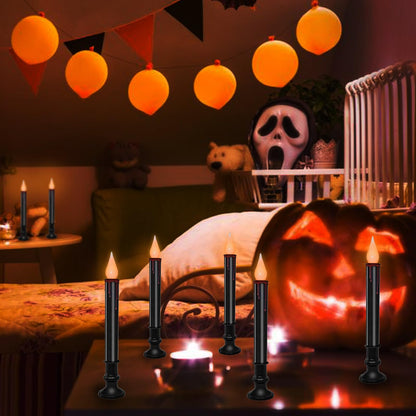 SUNSGNE 9'' Halloween Window Battery Operated Candle Lights with LED Flameless Flicker Lights, Black Candles Automatic Timer Lamps for Indoor Windows Dining Table Decor, Pack of 10