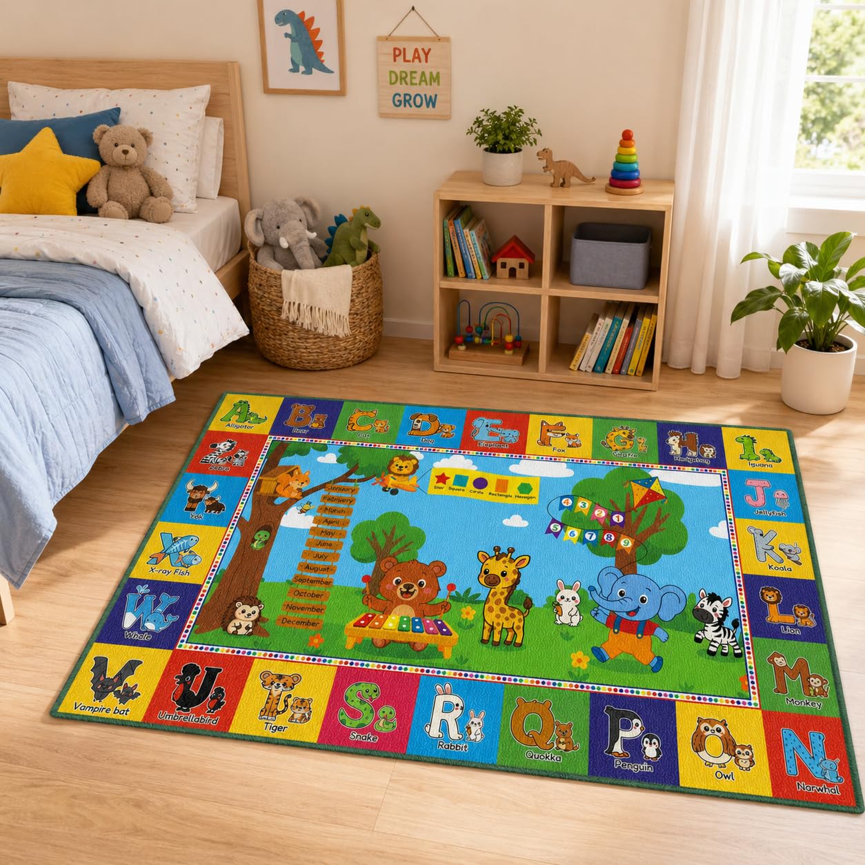 Upgrade Ultra Non Slip ABC Rugs for Kids Playroom, 4x7 Washable Alphabet Floor Play Mat for Toddlers Baby, Educational Learning Baby Carpet with Animals for Nursery, Classroom & Bedroom, 48"x80"