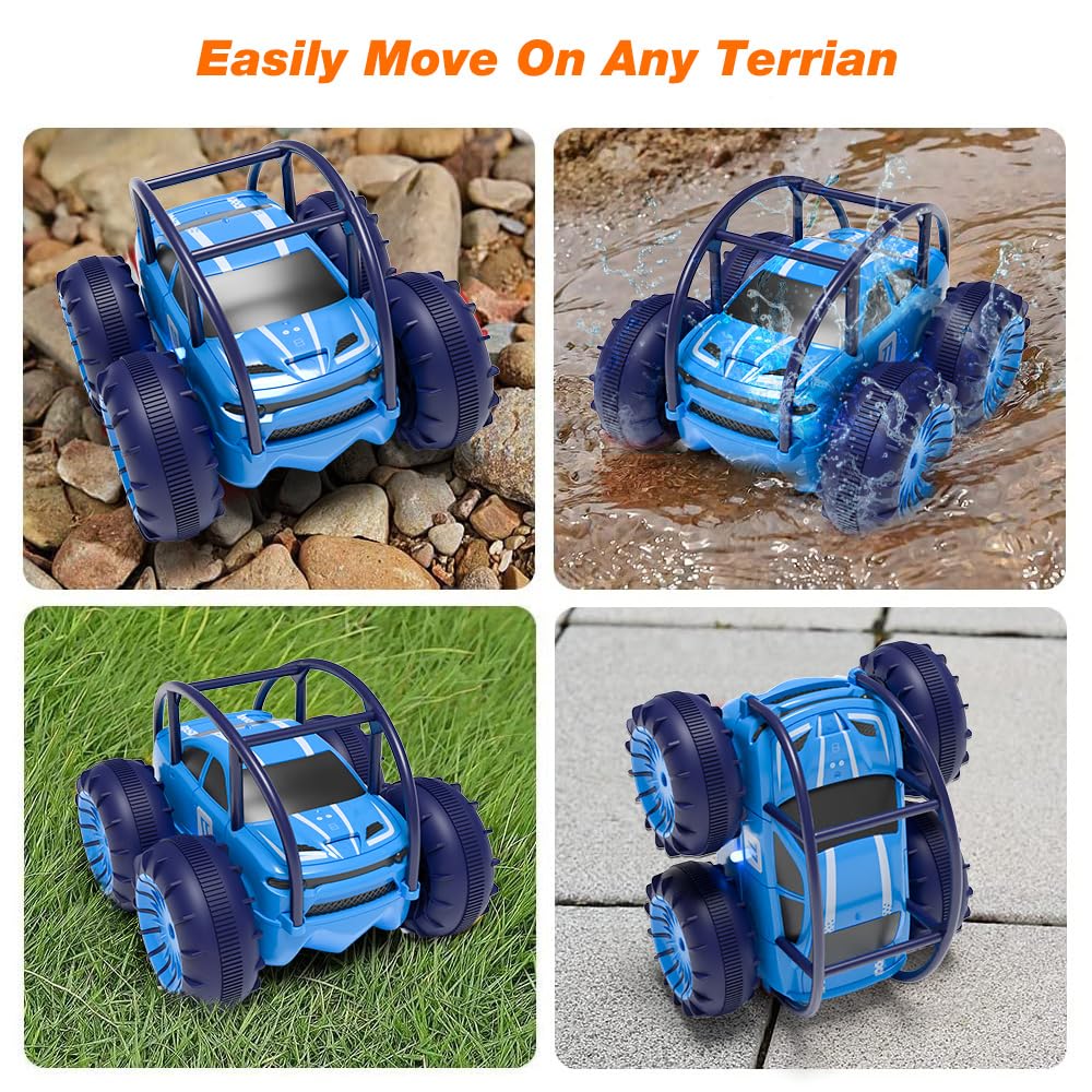 MaxTronic Fast Direct Charging Remote Control Cars, 360° Flip Waterproof Stunt Car with ON/OFF Cool LED, 2.4GHz 4WD Indoor Outdoor Kids RC Toy Gift ideas for Kids Boys Girls