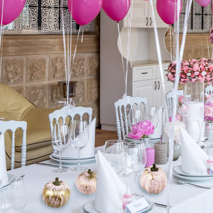 7 Pcs Assorted Artificial Gold Brushed Pink Pumpkins Rustic Decorative Foam Pumpkins for Fall Halloween Harvest Wedding Baby Shower Tabletop Centerpiece Mantel Kitchen Decoration