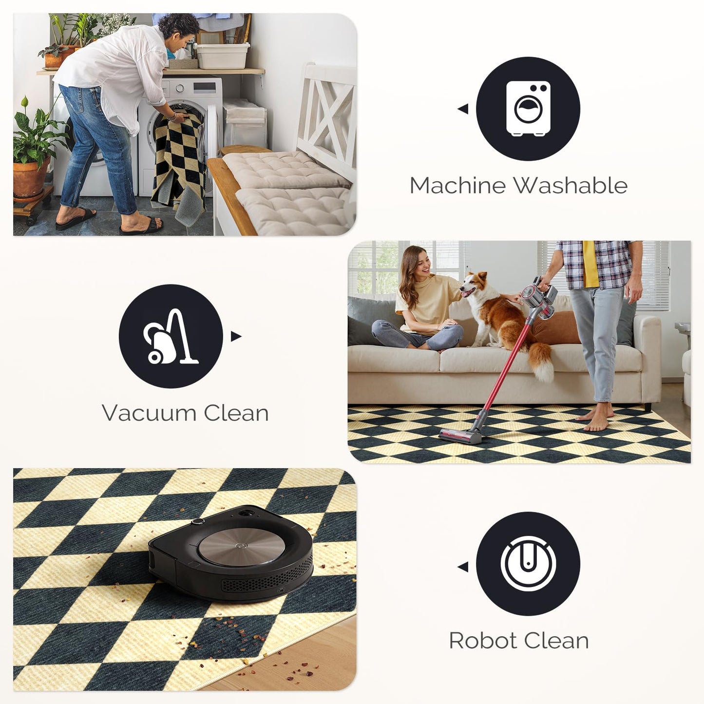 LIVEBOX Checkered Rug Runners for Hallways 2.5x8, Non Slip Kitchen Washable Runner Rugs, Moroccan Plaid Indoor Carpet Runner for Entryway Bathroom Bedroom Laundry