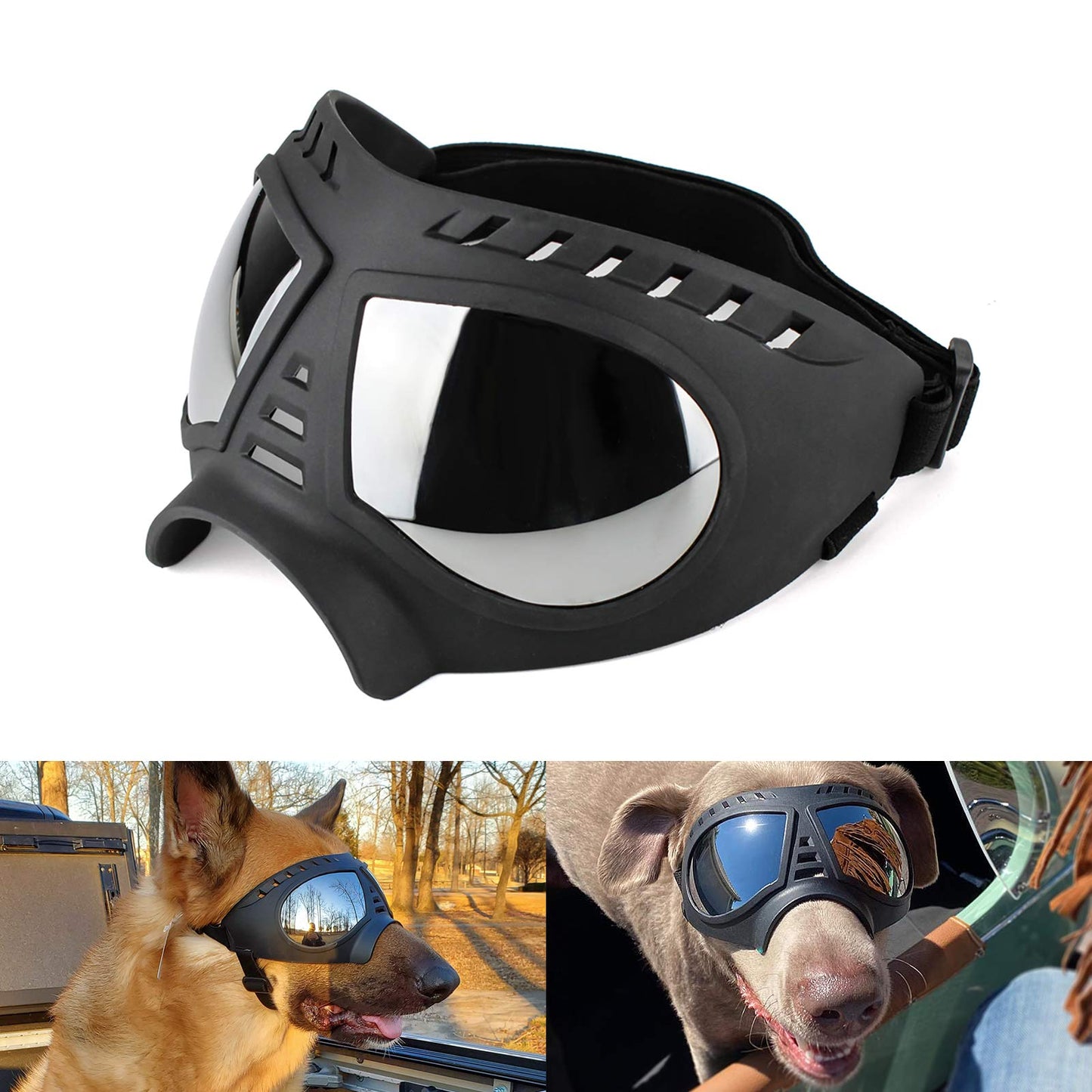 Namsan Dog Goggles Medium-Large Dog Anti-UV Sunglasses Windproof Snowproof Soft Frame Glasses for Long Snout Dogs Eyes Protection, Black