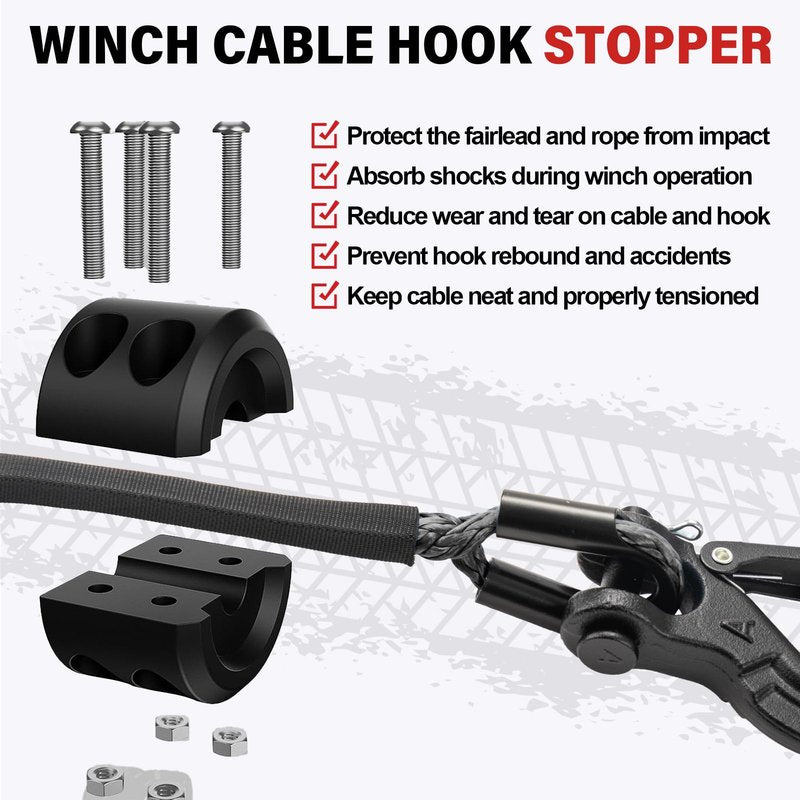 HOKINETY Synthetic Winch Rope Kit - 1/4" x 50' 10000 lbs Synthetic Winch Cable for ATV UTV Off-Road Vehicles with Forged Hook, Rubber Stopper, Protective Sleeve and Safety Pull Strap - Grey