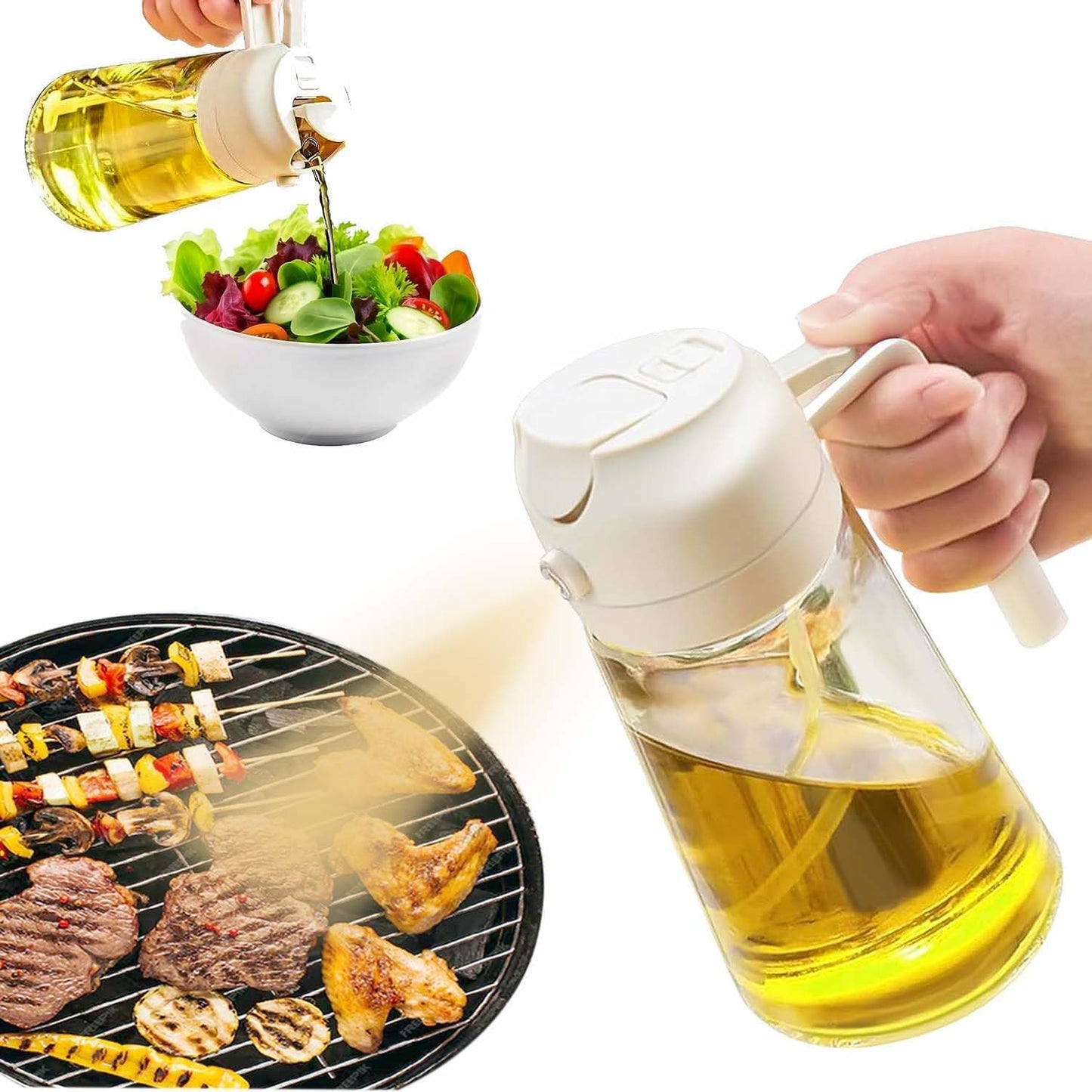 With Stickers 16oz Olive Oil Sprayer for Cooking - 2 in 1 Spray & Pour Olive Oil Dispenser - 470ml Glass Spray Oil Bottle - Kitchen Gadgets