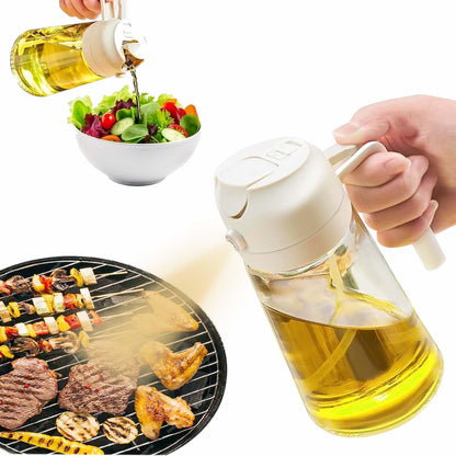 With Stickers 16oz Olive Oil Sprayer for Cooking - 2 in 1 Spray & Pour Olive Oil Dispenser - 470ml Glass Spray Oil Bottle - Kitchen Gadgets