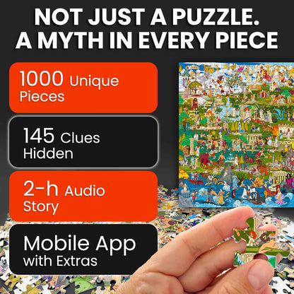 QUOKKA 1000 Piece Puzzle for Adults Greek Gods - Adult Puzzles with Secret Tasks & Immersive Audio Story of Ancient Myths and Legends for Deep Relaxation for Challenge Puzzle Lovers