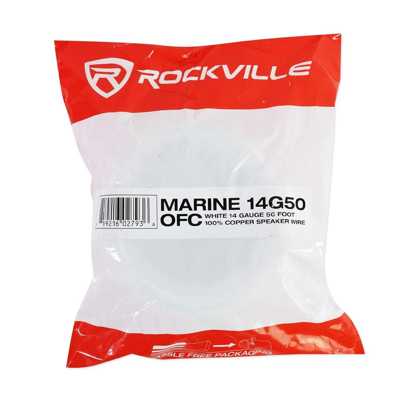 Rockville 14 Gauge 50 Ft Tinned OFC Copper Speaker Wire - Marine-Grade, Super-Flex, White