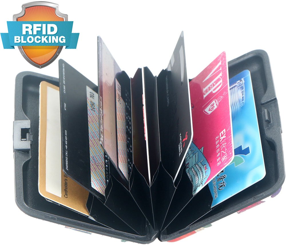 BOHONG RFID Credit Card Holder Mini Aluminum Card Wallet RFID Blocking Slim Metal Hard Card Case Business Cards Holder ID Case for Women Men-Flower