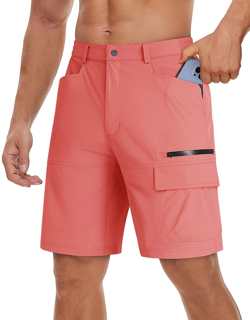 TACVASEN Mens Cargo Shorts Outdoor Lightweight Quick Dry Casual Golf Summer Hiking Dress Work Shorts Fishing Elastic Waist Pink 32