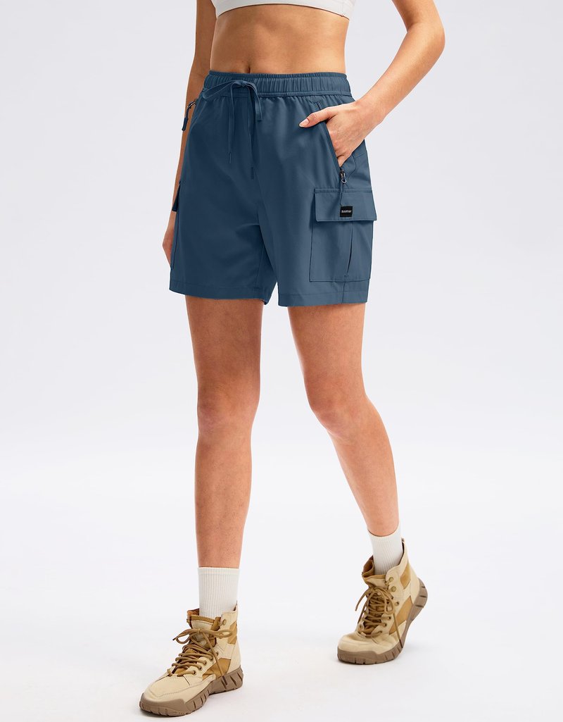 SANTINY Women's 5''/ 7''/9'' Hiking Cargo Shorts Quick Dry Lightweight Summer Shorts for Women Athletic Golf Zipper Pockets(Dusty Blue_S)