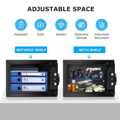 Bonsaii Safe, 0.6 Cubic Safe Box with Electronic Keypad, Removable Shelf, for Valuables Jewelry and Documents in Home, Hotel, or Business, 9.84" x 13.78" x 9.84" Inches, SF002