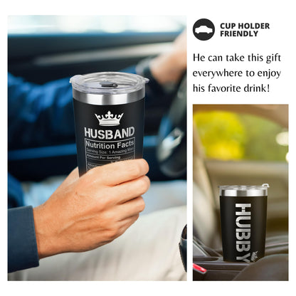 Mocosweeties Gifts for Husband from Wife - Wedding Anniversary for Him, Valentines Day, Fathers Day, Birthday Gifts for Him - Present for Husband from Wife - 20 Oz Black Stainless Steel Tumbler