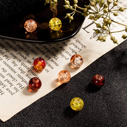 PH PandaHall 200pcs 8mm Fall Beads Yellow Orange Crackle Glass Beads Round Handcrafted Loose Bead Autumn Baking Painted Bead for Harvest Thanksgiving Bracelet Necklace Earrings Jewelry Making