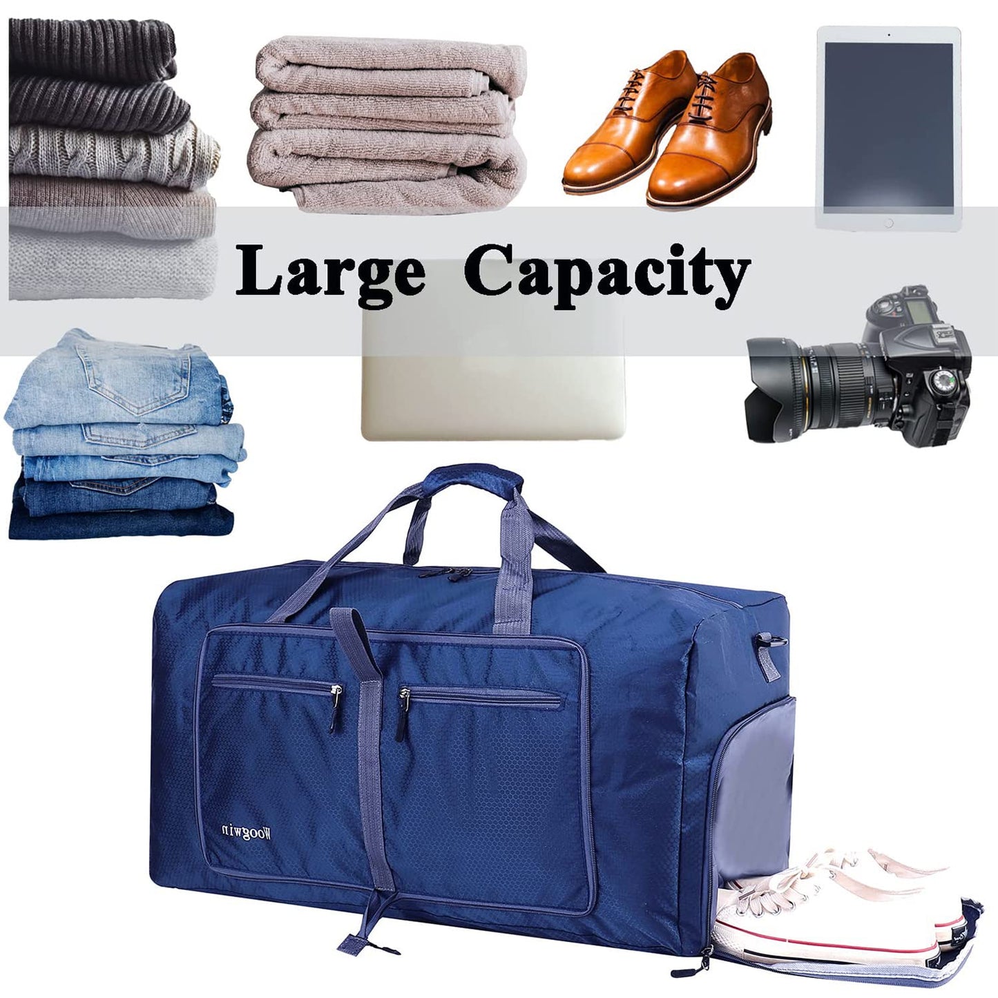 ehsbuy 60L Foldable Travel Duffle Bags for Men Women Large Holdall Waterproof Overnight Weekend Bags for Gym Luggage