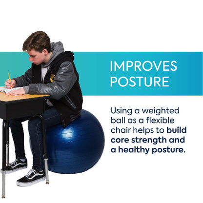 Bouncyband Large Balance Ball, Dark Blue – Create Flexible Seating to Improve Focus in The School, Office, or Home with This No-Roll Weighted Ball – 25.5” (65cm) for People Over 5’6 Tall