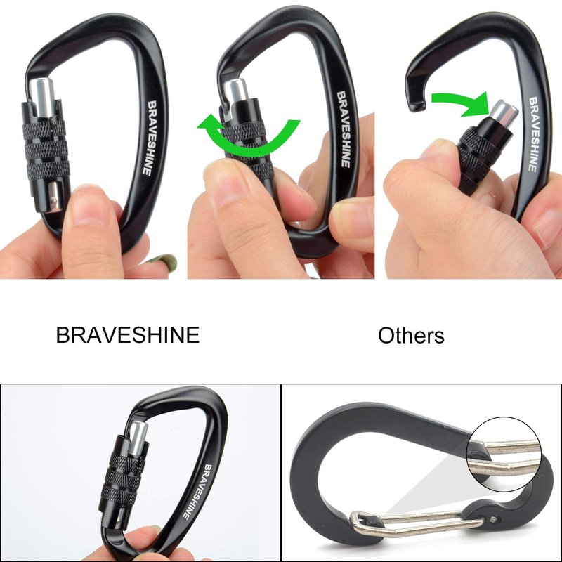 Aluminum Locking Carabiners D Shape Buckle Hooks for Hammocks or Dog Leash Use
