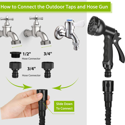 Expandable Garden Hose Pipe - 100FT Flexible Expanding Water Hose, Lightweight, Leakproof with 8 Function Hose Pipe Spray Gun, 3/4", 1/2" Connectors
