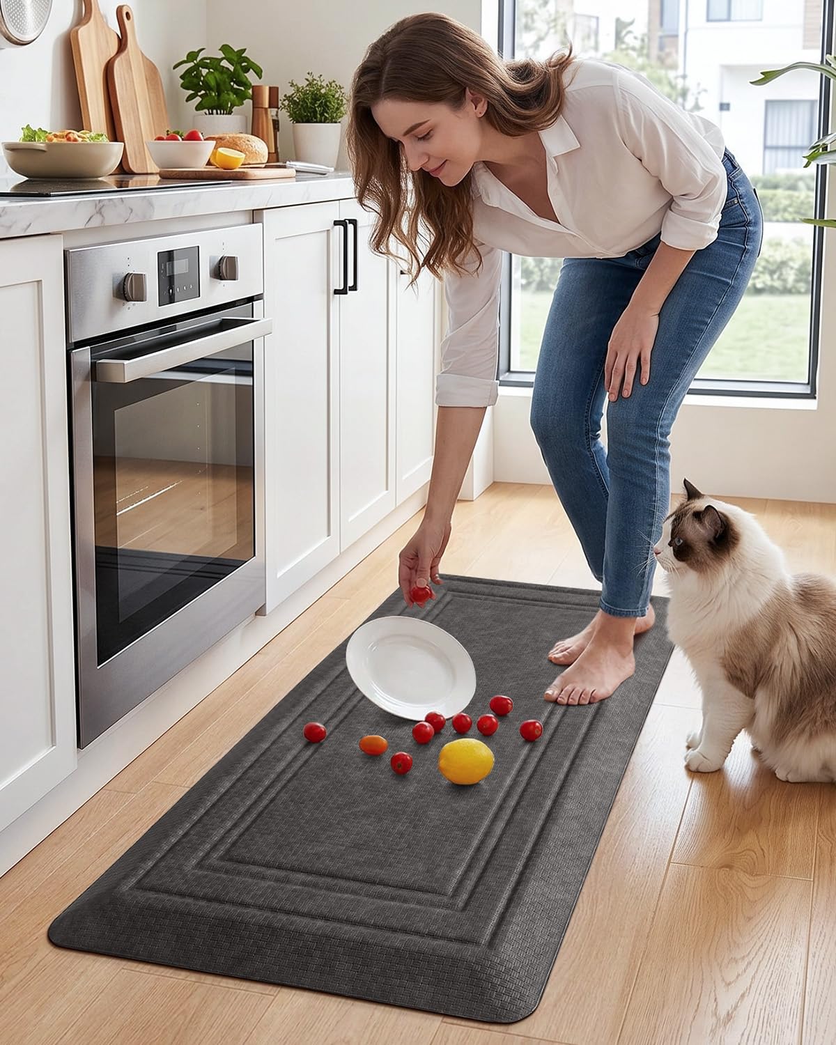 LUMI Anti Fatigue Cushioned Comfort Mats for Standing, 0.8" Extra Thick Ergonomic Mats for Desk Office, Non-Slip, Ultra Soft, Memory Foam Rugs for Home, Kitchen, Laundry, 20"x40", Grey