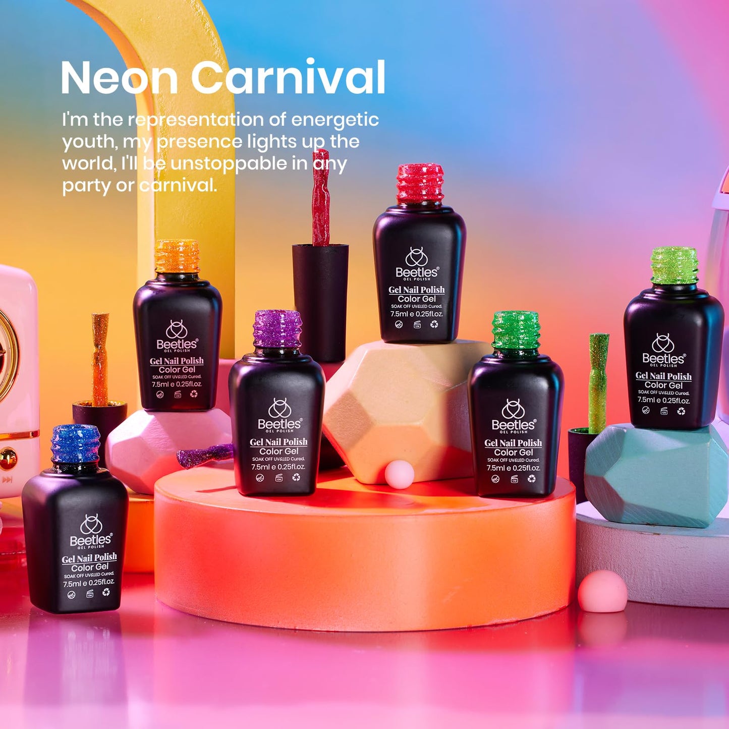 Beetles Glitter Gel Polish Set, 6 Colors Reflective Glitter Nail Polish Set Nails Gel Blue Hot Pink Purple Soak Off Uv Led Sparkly bright Colors Halloween Nail Polish Kit Gift for Women