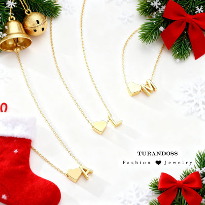 Turandoss Heart Necklaces for Women Trendy, 18K-Gold-Plated Tiny Heart Initial K Dainty Christmas Gifts Initial Necklaces for Women Jewelry