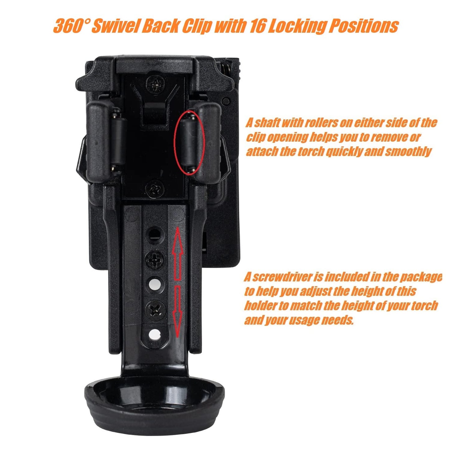 TACNEX Quick Release Flashlight Holder w/MOLLE Vest Clip Tactical Torch Holster Carrier Rotatable Light Carry Case Stand fit 1"-1.2" Diameter Flashlight for Police Leo Security Military Patrol