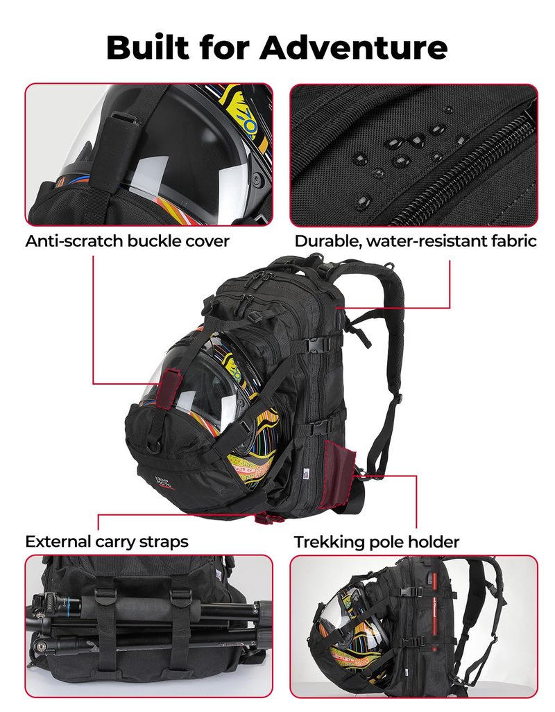 KEMIMOTO Motorcycle Helmet Backpack, 37L Large Capacity Helmet Bag with USB Charging Port, Riding Commuting Backpack for Men