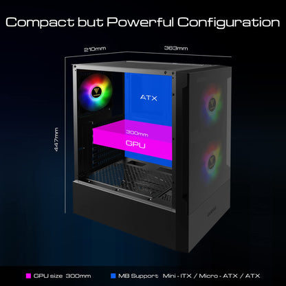 GAMDIAS TALOS E3 Gaming pc case, Mid-Tower ATX Case, Tempered Glass Panel, 3 Built-in 120mm ARGB Fans, Tool-Free Installation Tempered Glass Window, Supports Motherboards up to ATX, Power Cover Design