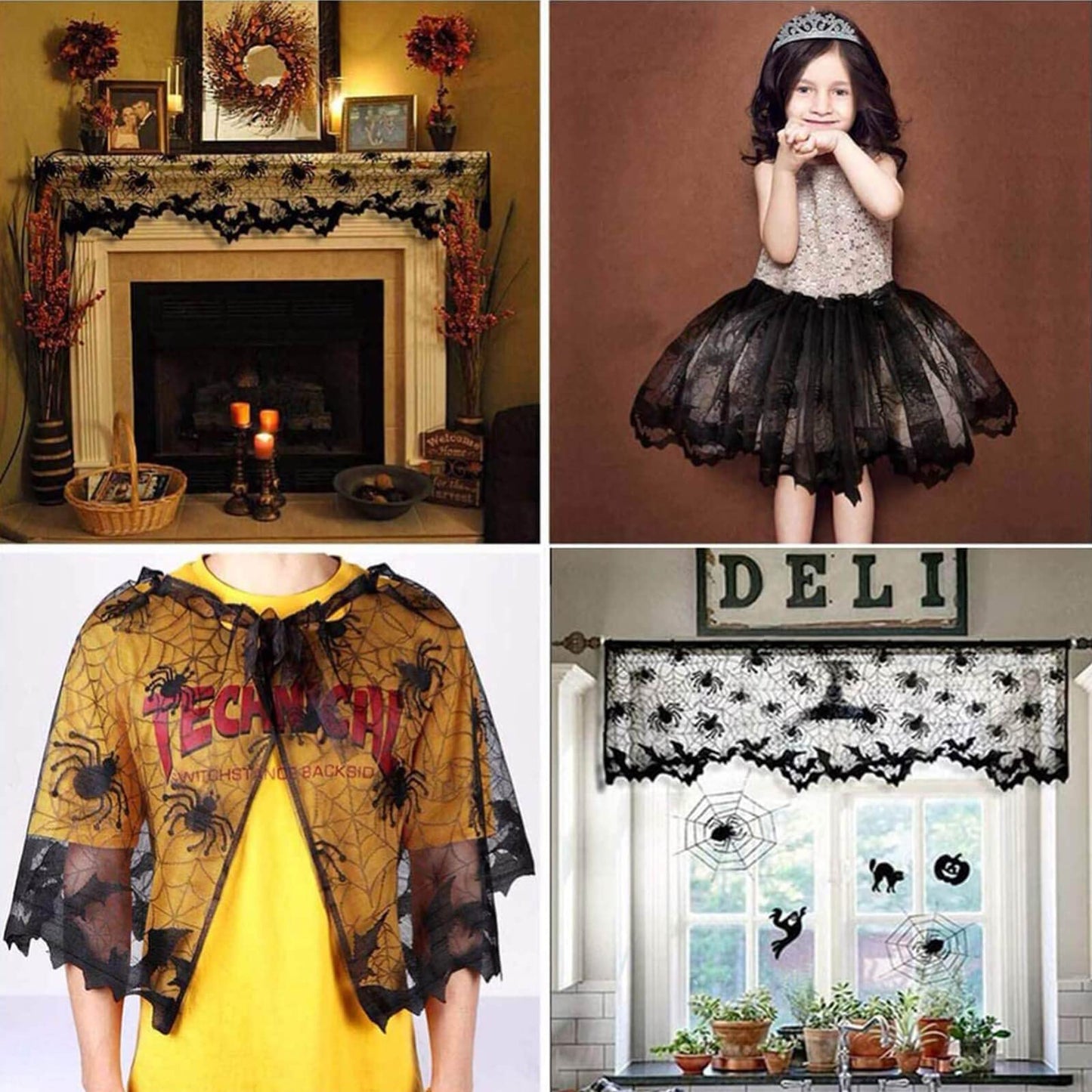 Orgrimmar 2 PCS Halloween Spider Web Lamp Shades Topper Lace Cobweb Window Door Fireplace Mantle Scarf Cover with 2 PCS Ribbon for Halloween Themed Party Decoration, 20" x 60"