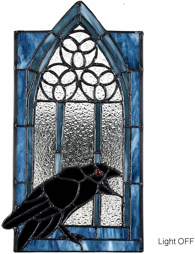 Bieye L10955 Raven Calling Outside The Gothic Window Tiffany Style Stained Glass Wall Sconces Night Light for Home Decor