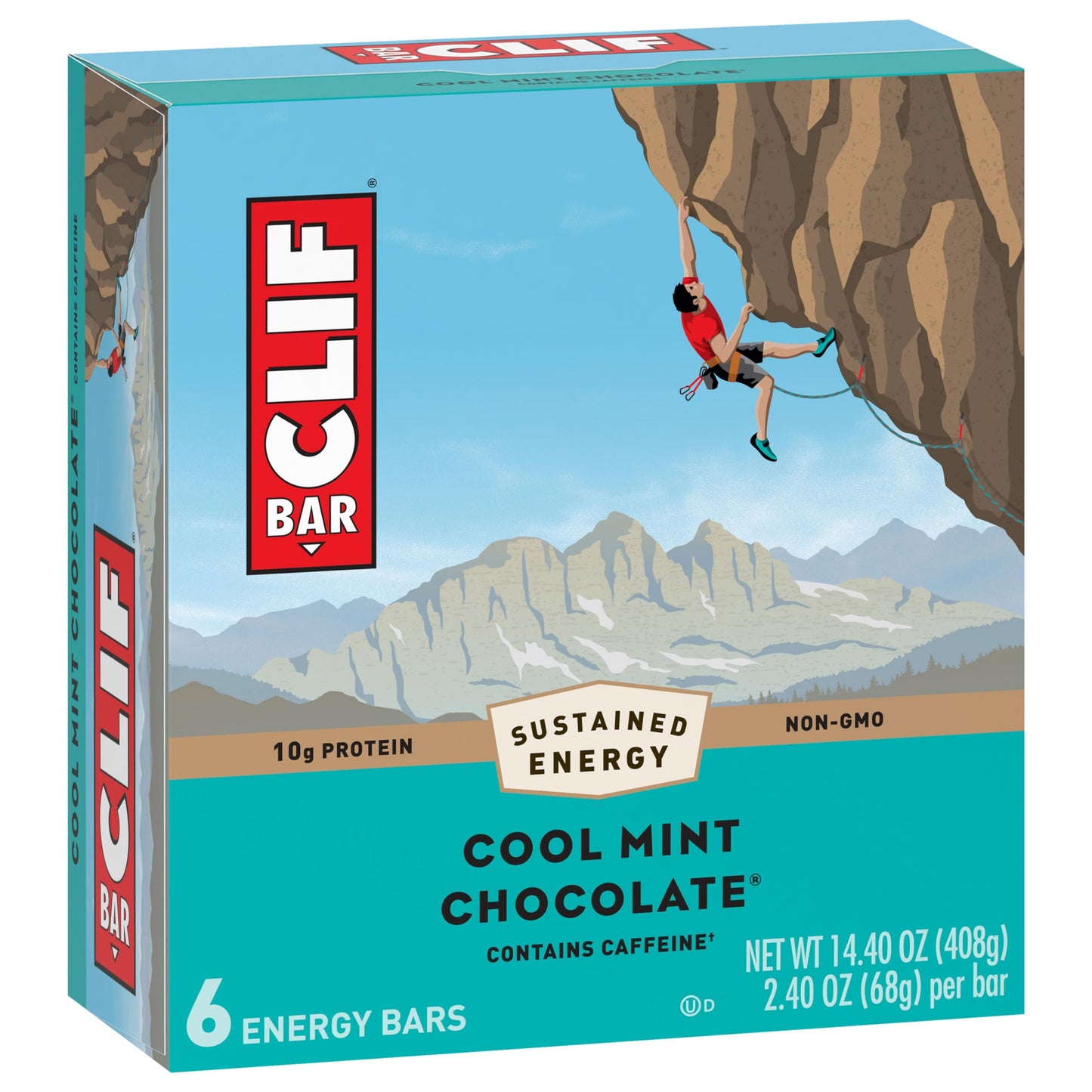CLIF BAR - Cool Mint Chocolate with Caffeine - Made with Organic Oats - 10g Protein - Non-GMO - Plant Based - Energy Bars - 2.4 oz. (6 Pack)