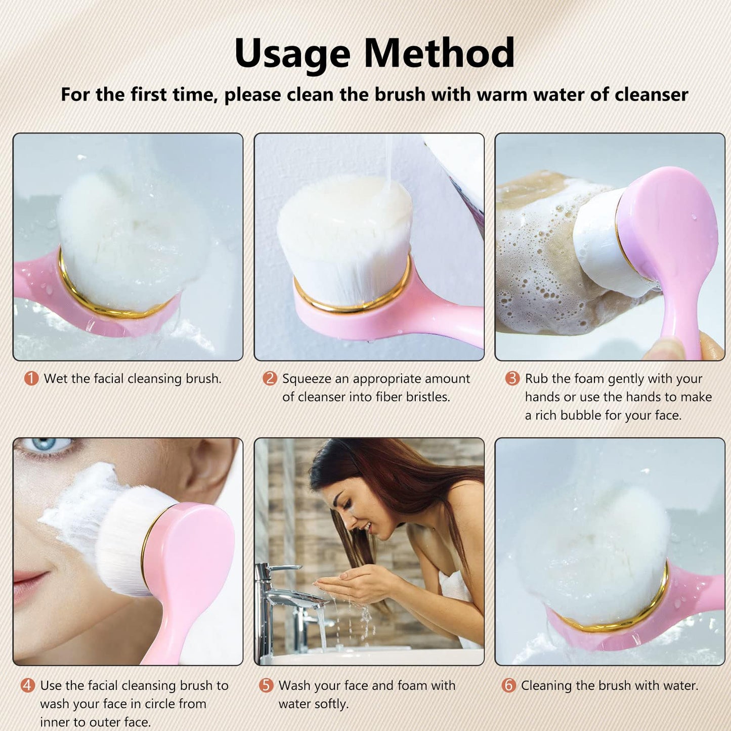 2 Pack Soft Bristle Facial Cleansing Brush for Deep Pore Cleaning, Face Exfoliating Scrub Brush for Face Cleansing Skincare Massaging (Pink and Jade White)