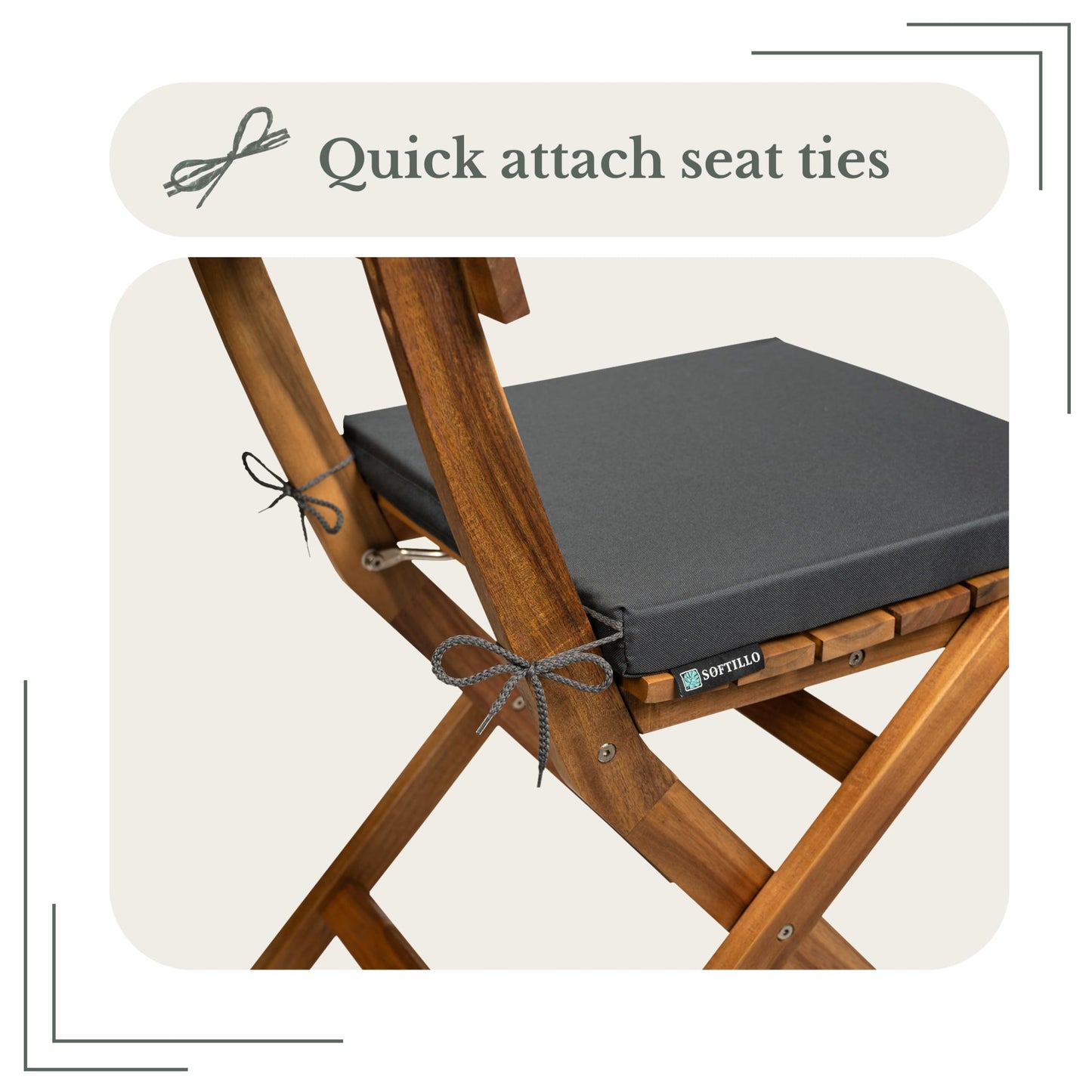 SOFTILLO Waterproof Chair Cushion With Ties Seat Pads Cushion Pad Indoors Outdoors Water Resistant Material Kitchen Dining Living Room Patio Garden Office Coffee Shop Foam Graphite 50x44x4cm