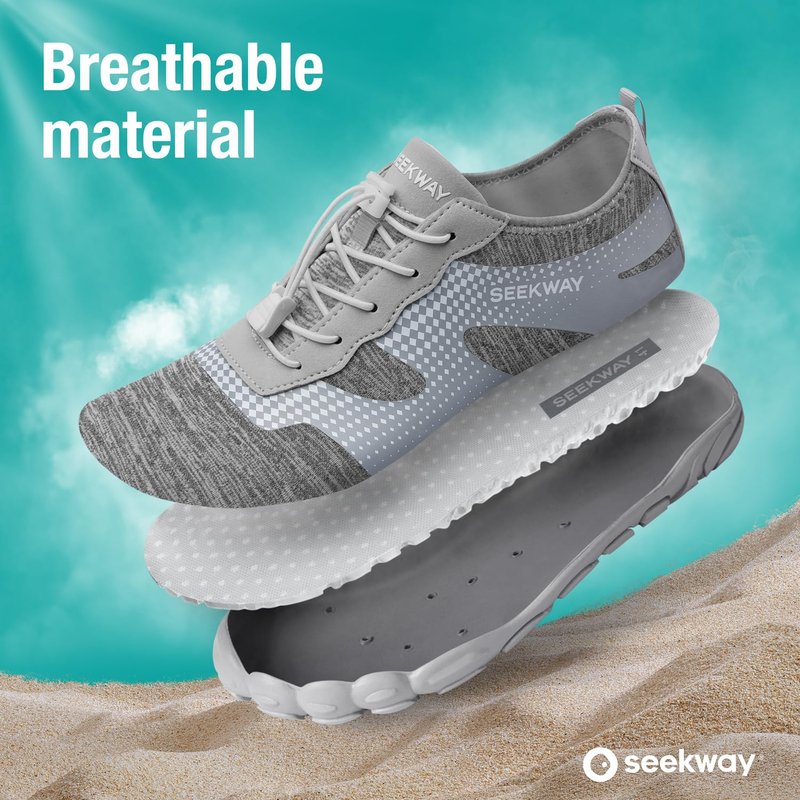 SEEKWAY Water Shoes Quick-Dry Barefoot Sports Aqua Beach Pool Swimming River Lake Hiking Kayaking Surfing Men Women AB056 Gray White SP001