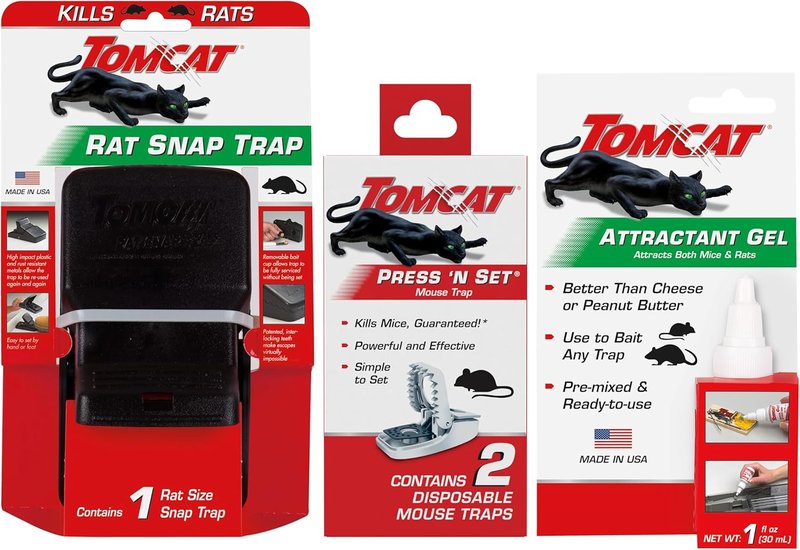 Tomcat Rat & Mouse Trap Bundle - 2 Press 'N Set Traps & 1 Rat Snap Trap with Attractant Gel
