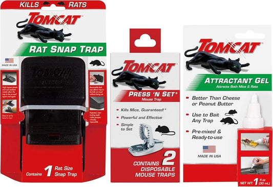 Tomcat Rat & Mouse Trap Bundle - 2 Press 'N Set Traps & 1 Rat Snap Trap with Attractant Gel