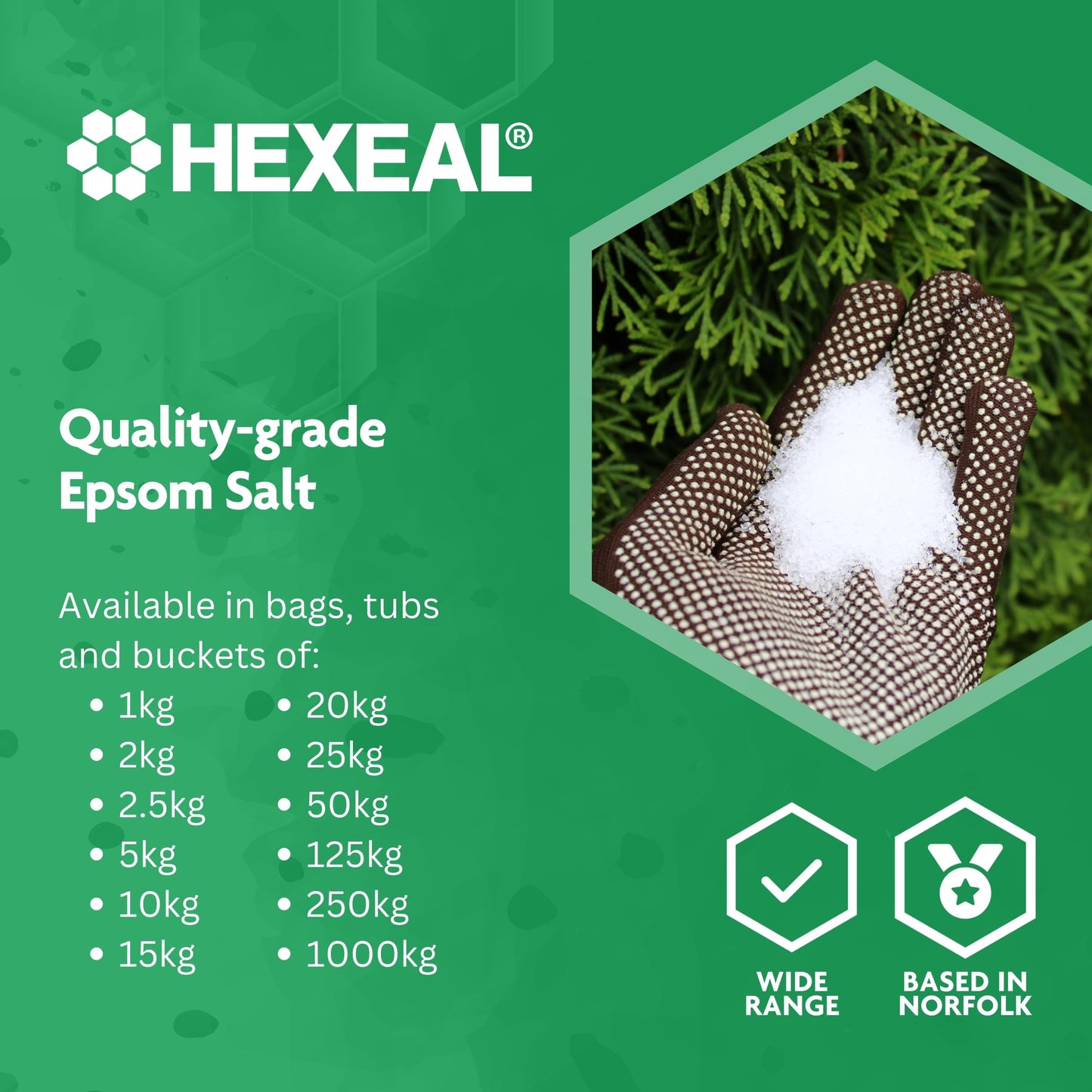 Hexeal Epsom Salt 25kg – 25kg Bag of Food Grade Magnesium Sulphate for Bathing, Gardening & Household Use – Suitable for Personal Care, Soil Enrichment, and More