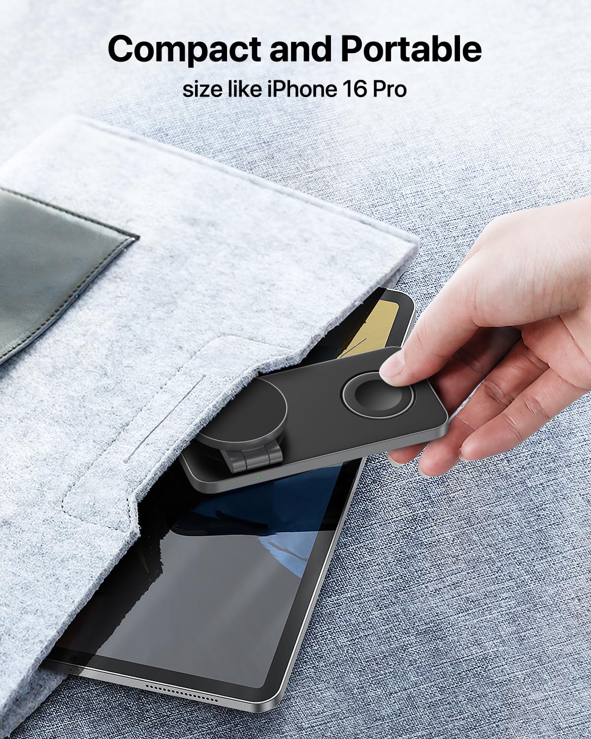 Keepro 3 in 1 Wireless Charging Station for iPhone Magnetic Portable, Fast Wireless Charger Stand for iPhone Air/17/16/15/14/13/12, AirPods Pro 3 2 Apple Watch (Adapter Included)-Black