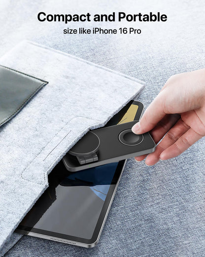 Keepro 3 in 1 Wireless Charging Station for iPhone Magnetic Portable, Fast Wireless Charger Stand for iPhone Air/17/16/15/14/13/12, AirPods Pro 3 2 Apple Watch (Adapter Included)-Black
